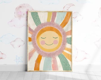Pastel Sun Nursery Print, Sunshine Kids Room Decor (Digital Download)