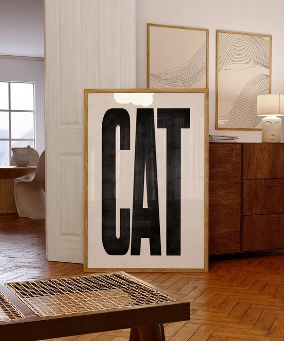 Big Bold Words CAT Print, Modern Bold Typography Poster, Cat Lover Wall Art, Dorm Room Typography Decor, Black Bold Text Poster