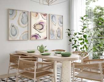 Oyster Watercolor Print Set, Coastal Seaside Art (Digital Download)