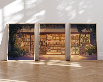 Bookshop Print Set, Cozy Bookstore Wall Art (Digital Download)