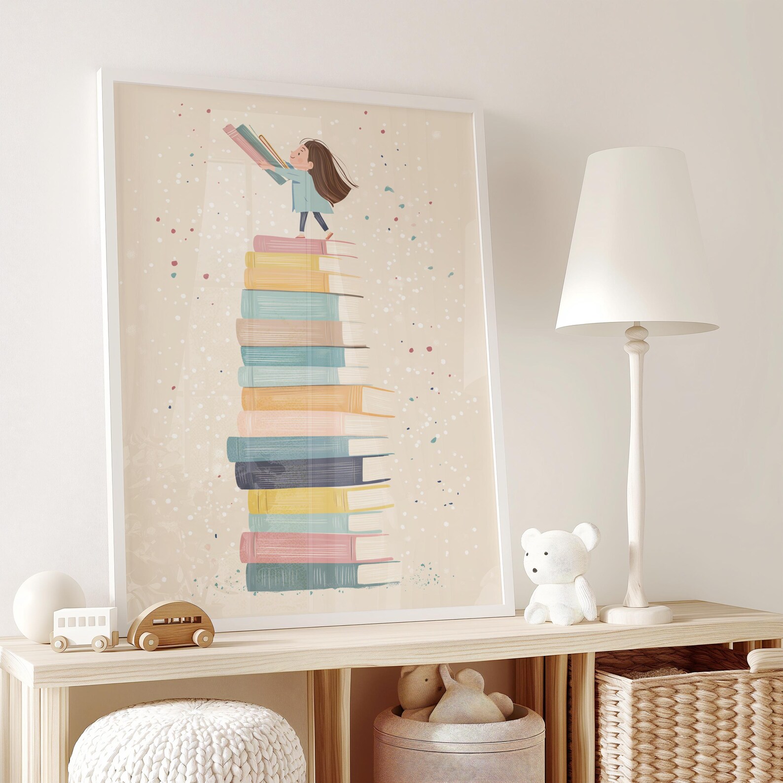 Girls Room Reading Print, Pastel Reading Decor, Bookworm Wall Art ...