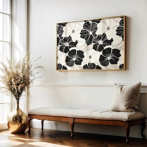 Black White Wall Art, Abstract Botanical Art, Digital Download, Neutral Botanical Modern Art, Floral Illustration, Horizontal Modern Art