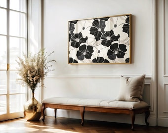 Black and White Floral Art Print, Abstract Botanical Illustration (Digital Download)