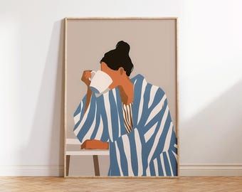 Contemporary Striped Wall Art, Abstract Woman Decor, Colorful Art Print, Stripes Print, Minimalist Portrait Illustration, Eclectic Fine Art