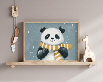 Winter Panda Art Print, Nursery Decor, Kids Room Poster (Digital Download)