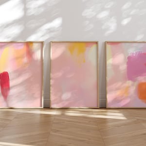 Abstrakte Bunte Drucke 3er Set, Pastell Rosa Malerei, Korallen Rosa Dekor Druck, Extra Große Abstrakte Wandkunst, Preppy Moderne Mädchen Zimmer Druck