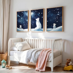 Wolf Babys Kinderzimmer Dekor 3er Set, süße Wolf Familie Illustration, Waldtier Poster, Wald Druck, Fuchs Kinderzimmer Wand Kunst