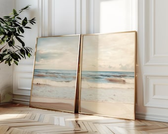 Coastal Beach Painting Prints, Ocean Landscape Art, Set of 2 (Digital Download)