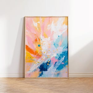 Pastell Pfirsich Pastell Acryl-Dekor, Bunte abstrakte Wandkunst, Staubige Blaue Preppy Moderne Druck, Mädchen Wohnheim Zimmer druckbare Kunst, zeitgenössisches Dekor