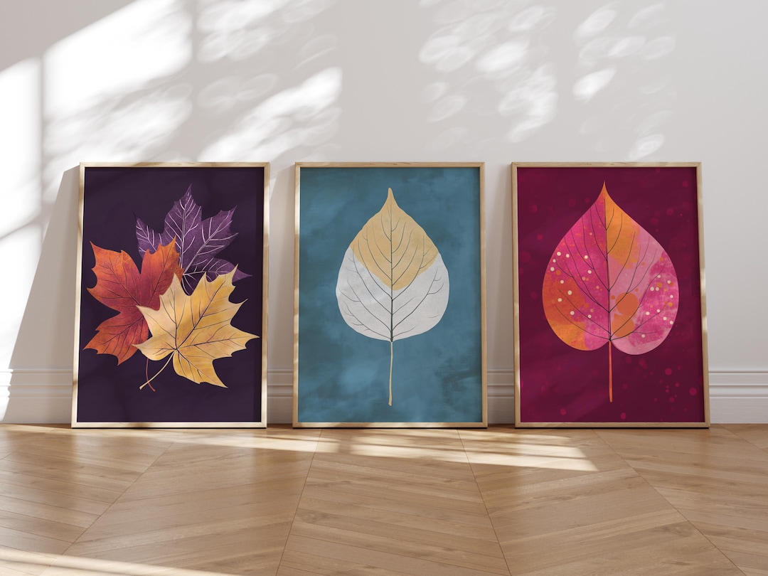 Autumn Leaves Wall Art, Set of 3, Modern Botanical Prints (digital ...