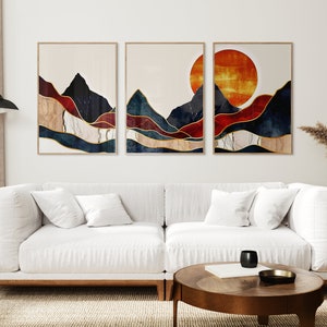 Mountain Wall Art Set of 3, Panorama Watercolor Mountain Print, Boho Nature Wall Art, Mountain Poster, Landscape Set, PRINTABLE Calming Art