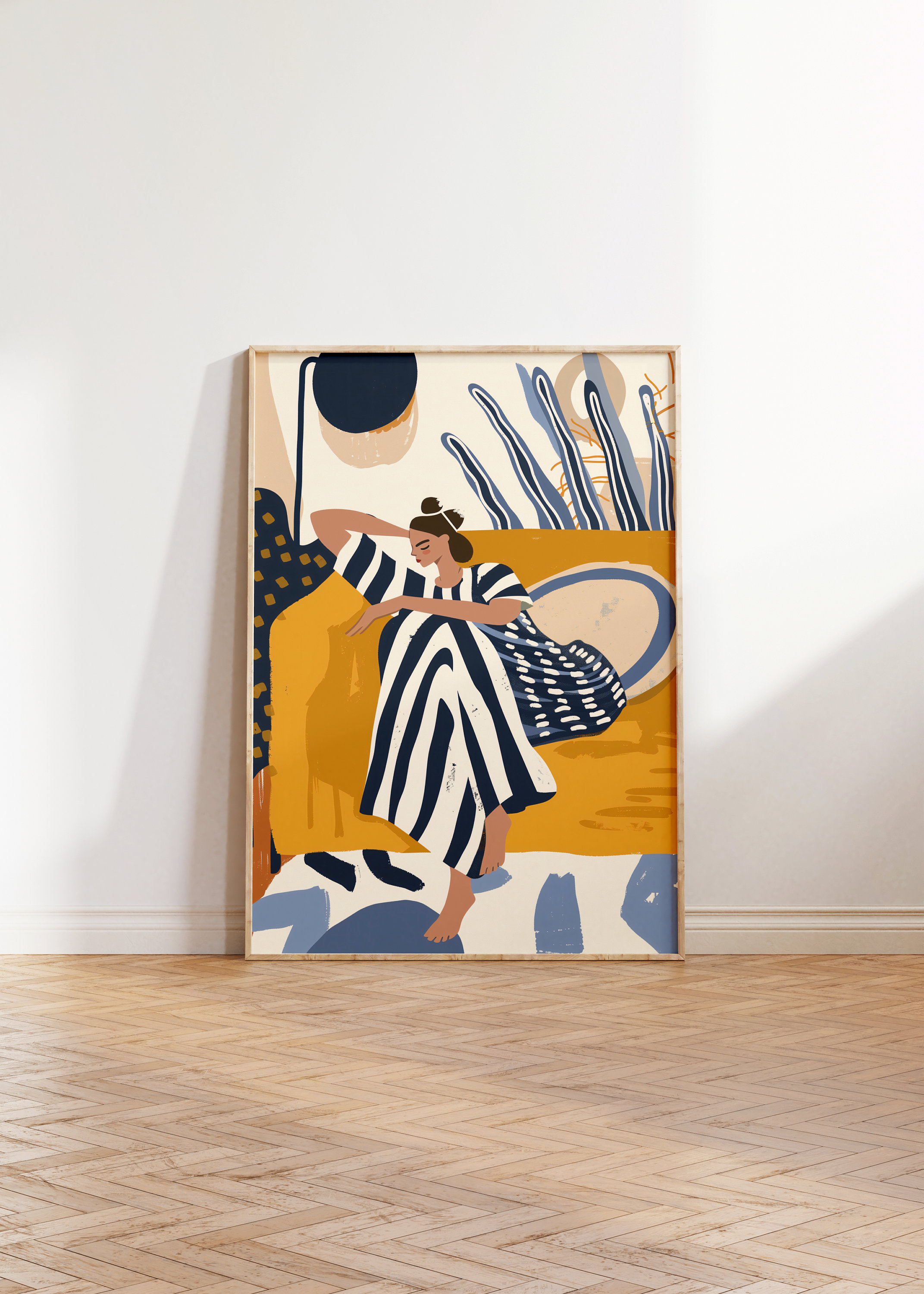 現代的なストライプの壁アート、抽象的な女性の装飾、カラフルなアート