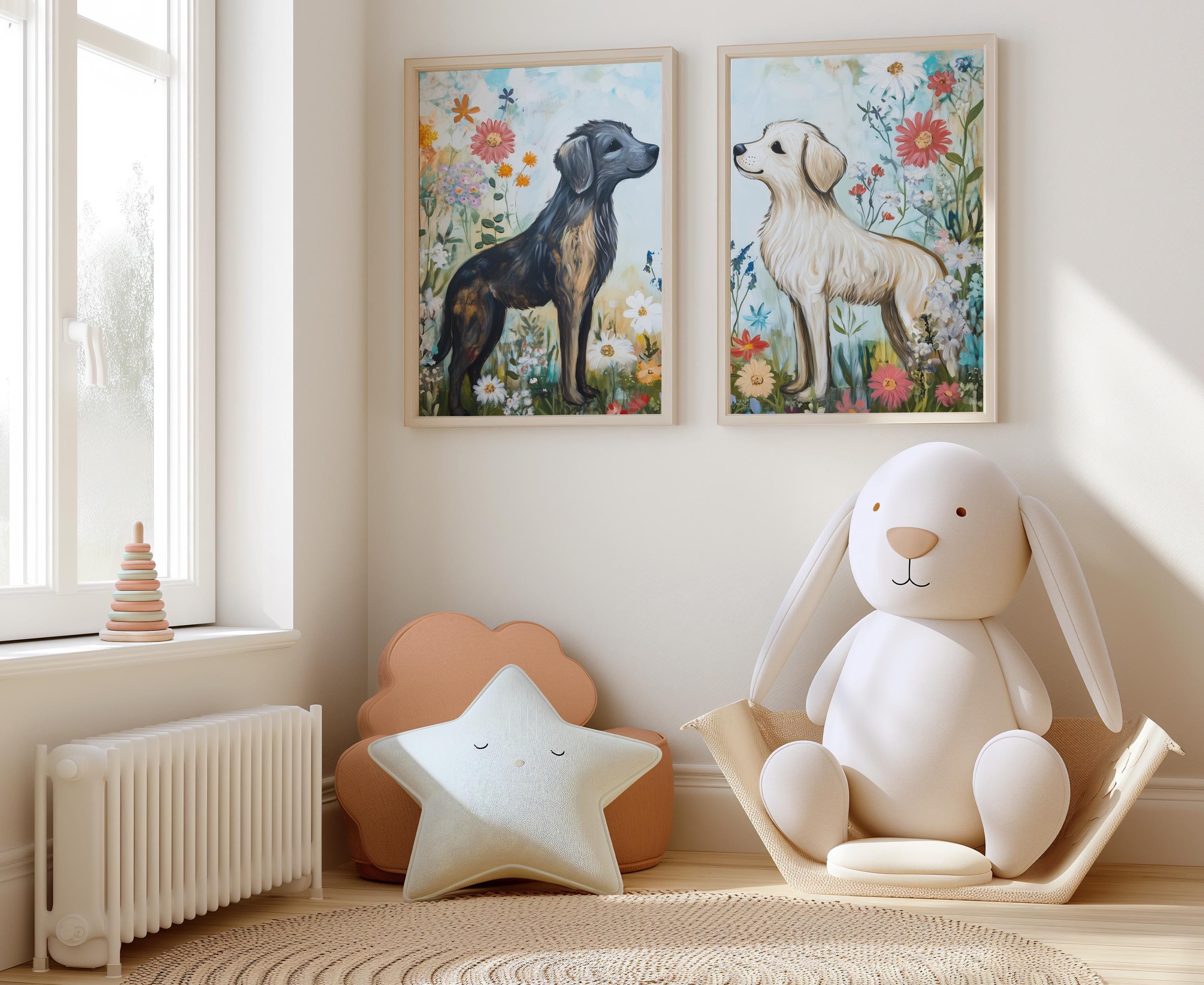 Autocollant Mural Bébé Chiots Déguisés - Motif Aquarelle, Démontable, Pour Chambre Enfant, Style Safari Africain