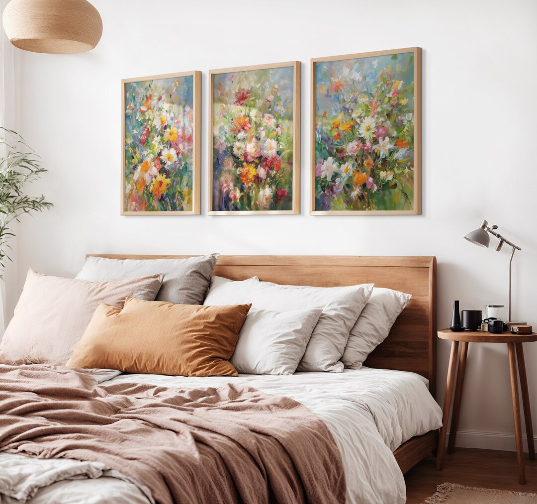 Flowers Landscape Painting Set of 3, Colorful Flowers Art, Artful ...