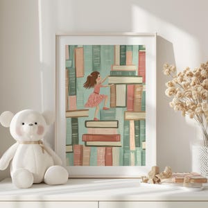 Pastel Reading Decor, Girls Room Print, Bookworm Art, Girl's Study Room Print, Playroom Printable Poster, Read Book Decor, Gift for Reader