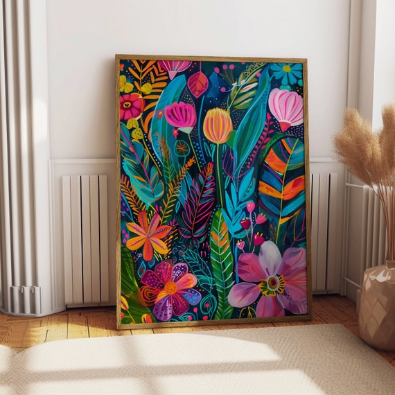 アート・デザイン・音楽 FLOWERS Artworks Couleur Colorful Acrylic Flowers Wall Art, Maximalist Print, Modern