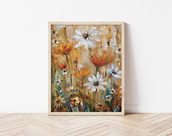 色鮮やかな花の油絵、花の風景画（デジタルダウンロード） - Etsy 日本