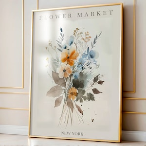 Flower Market New York Print, Flower Market Poster, Wildflower Wall Art, Living Room Print, Bedroom Wall Décor, Modern Floral Art, PRINTABLE