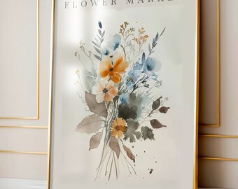 Flower Market New York Watercolor Print, Modern Floral Wall Art (Digital Download)