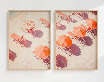 Pastelkleurige parasolprint, kustkunst Italiaanse Rivièra (digitale download)