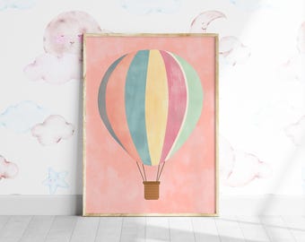 Pastel Hot Air Balloon Nursery Print, Kids Room Decor (Digital Download)