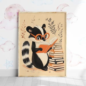 Impresión de libro de lectura de animales para niños, impresión para sala de estudio, póster imprimible de lectura para el aula, linda decoración de aprendizaje, decoración escolar, arte de pared para habitación de niños