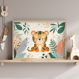 Boho Tiger Nursery Decor, Baby Room Animal Poster, Safari Playroom Wall Art, Kids Room Prints, Home School Decor, Cute Animal Jungle Art