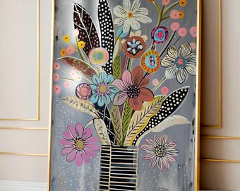 Abstract Floral Art Print, Colorful Maximalist Decor (Digital Download)