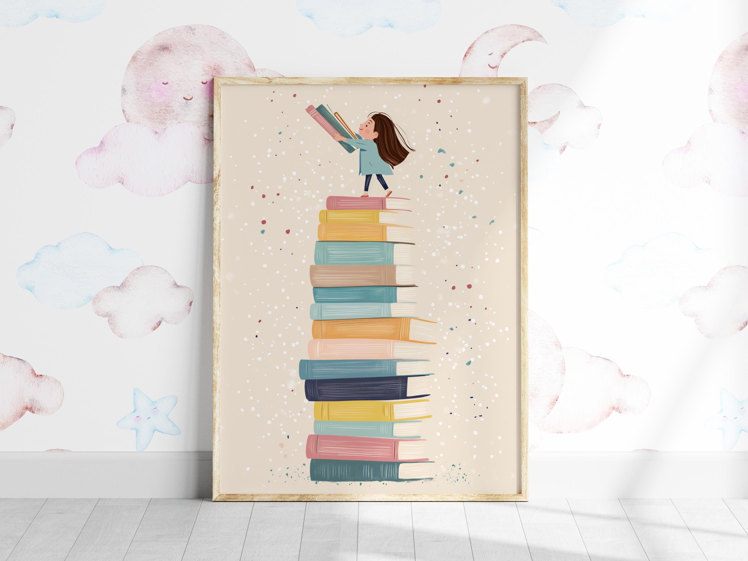 Girls Room Reading Print, Pastel Reading Decor, Bookworm Wall Art ...
