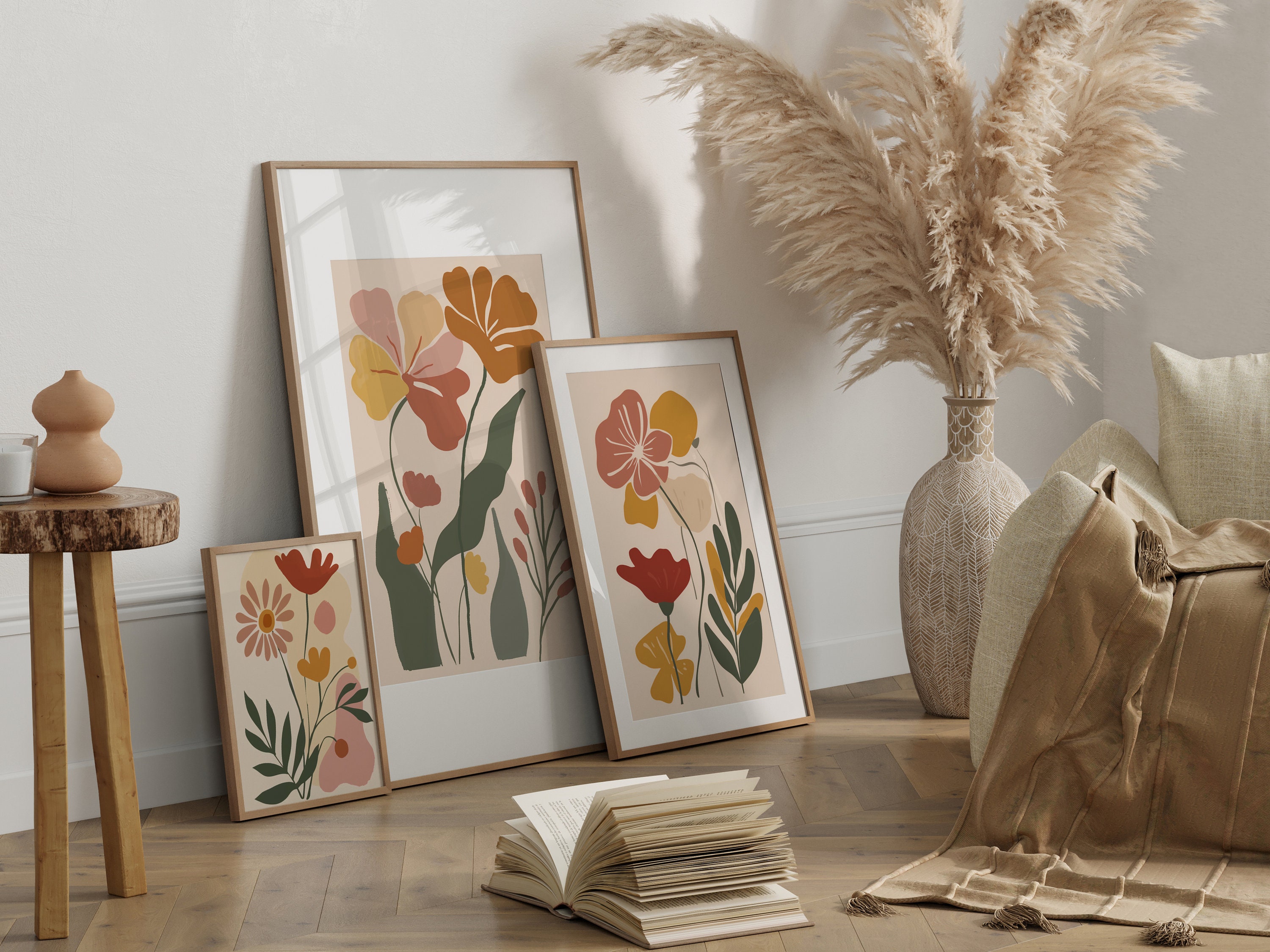 Boho Floral Print Set, Abstract Flowers Wall Art (digital Download) - Etsy