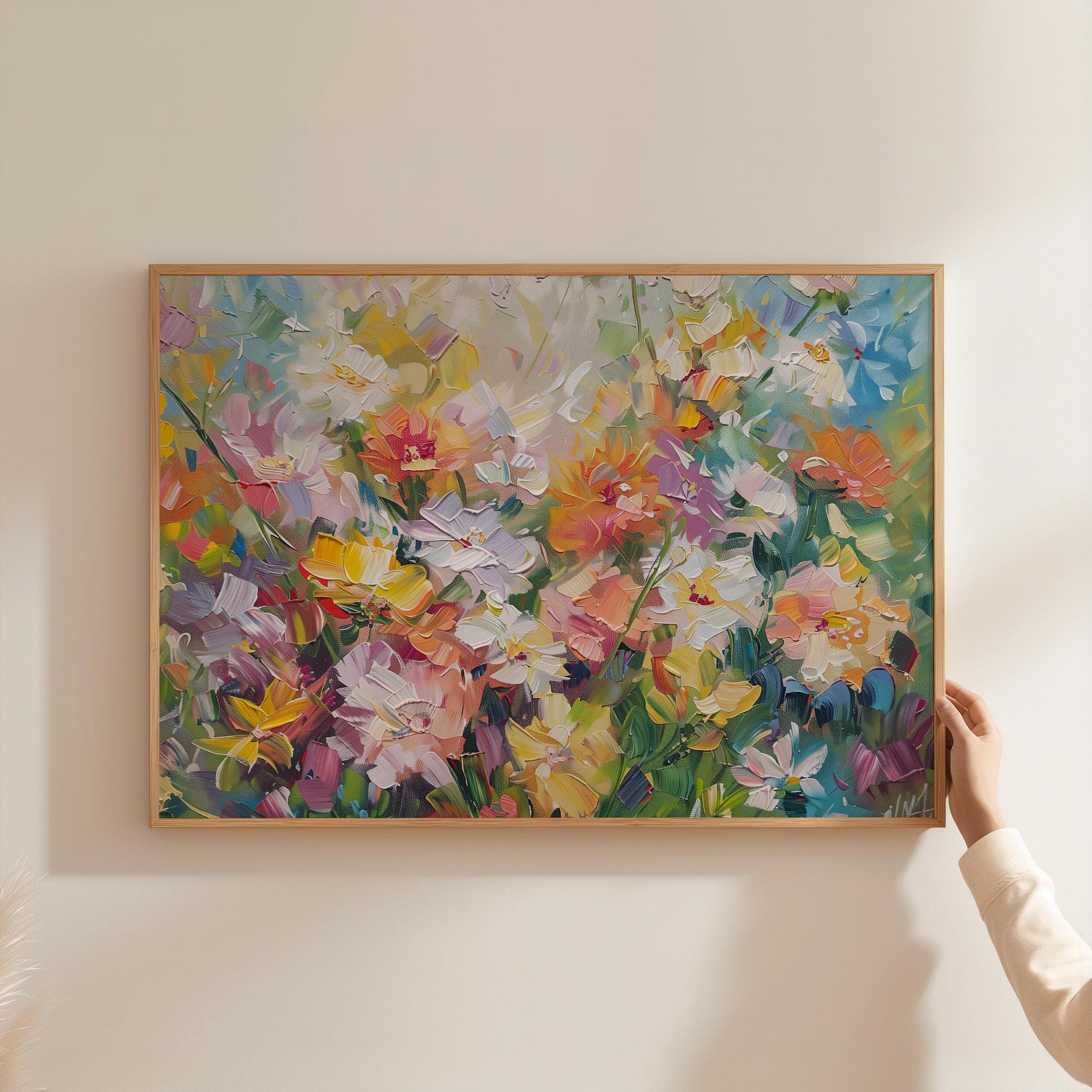 色鮮やかな花柄の油絵風景画プリント（デジタルダウンロード） - Etsy 日本