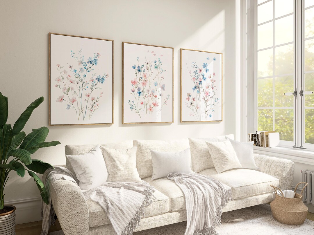 Watercolor Wildflower Prints Set, Boho Floral Wall Art (digital ...