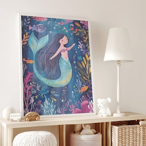 Pastell Meerjungfrau Wand Kunst, Kinderzimmer Druck, Meerjungfrau Wand Dekor, Mädchenzimmer Dekor, Meerjungfrau Spielzimmer Poster, niedlicher Kinderzimmer Druck