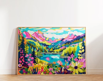 Colorful Floral Mountain Landscape Art Print (Digital Download)