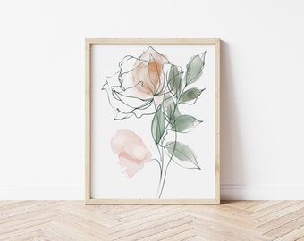 Boho Floral Line Art Print: beige aquarelbloem (digitale download)