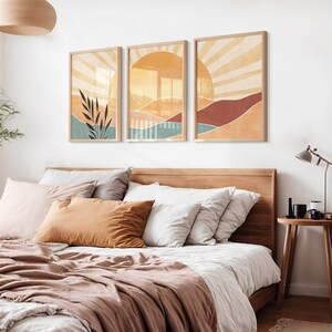 Conjunto de láminas artísticas abstractas estilo Boho con temática de sol, estilo moderno de mediados de siglo (descarga digital)