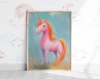 Pink Unicorn Kids Room Print, Pastel Nursery Decor (Digital Download)