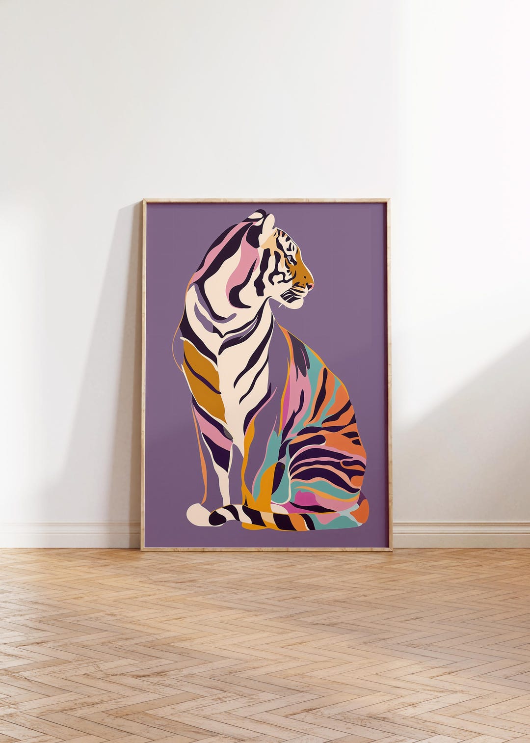 Tiger Art Print, Vibrant Abstract Tiger Art Home Decor, Purple Big