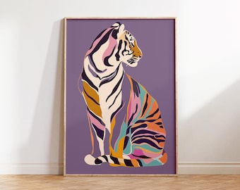 Abstract Tiger Art Print, Colorful Big Cat Poster (Digital Download)