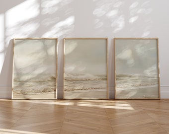 Coastal Beach Print Set, Ocean Landscape, Neutral Wall Art (Digital Download)