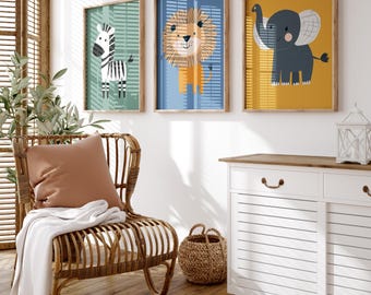 Eviepops Prints Decorazione da Parete Bimbo Safari – Set di 3 Stampe Senza Cornice per Cameretta Bambina o Bambino – Animali (Elefante, Giraffa, Leone) Dream Big, Stand Tall – A3