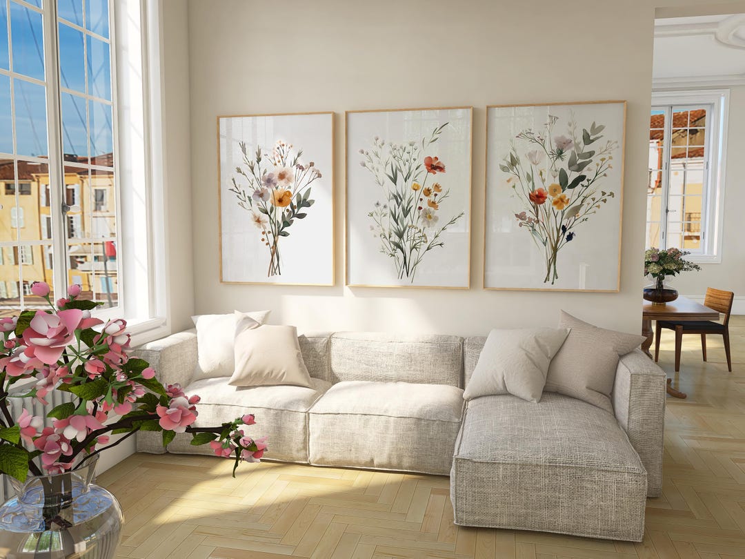 Watercolor Wildflower Print Set, Neutral Floral Botanical Art (digital ...