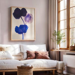 Floral Watercolor Painting, Large Abstract Flowers Wall Art, Lavender Purple Flower Print, Trendy Living Room Decor, Lilac Botanical Artwork
