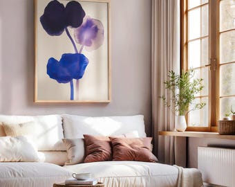 Stampa astratta floreale ad acquerello, fiore viola lavanda, decorazione di tendenza (download digitale)