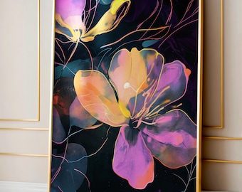 Jewel Tone Floral Print, Contemporary Dark Background (Digital Download)