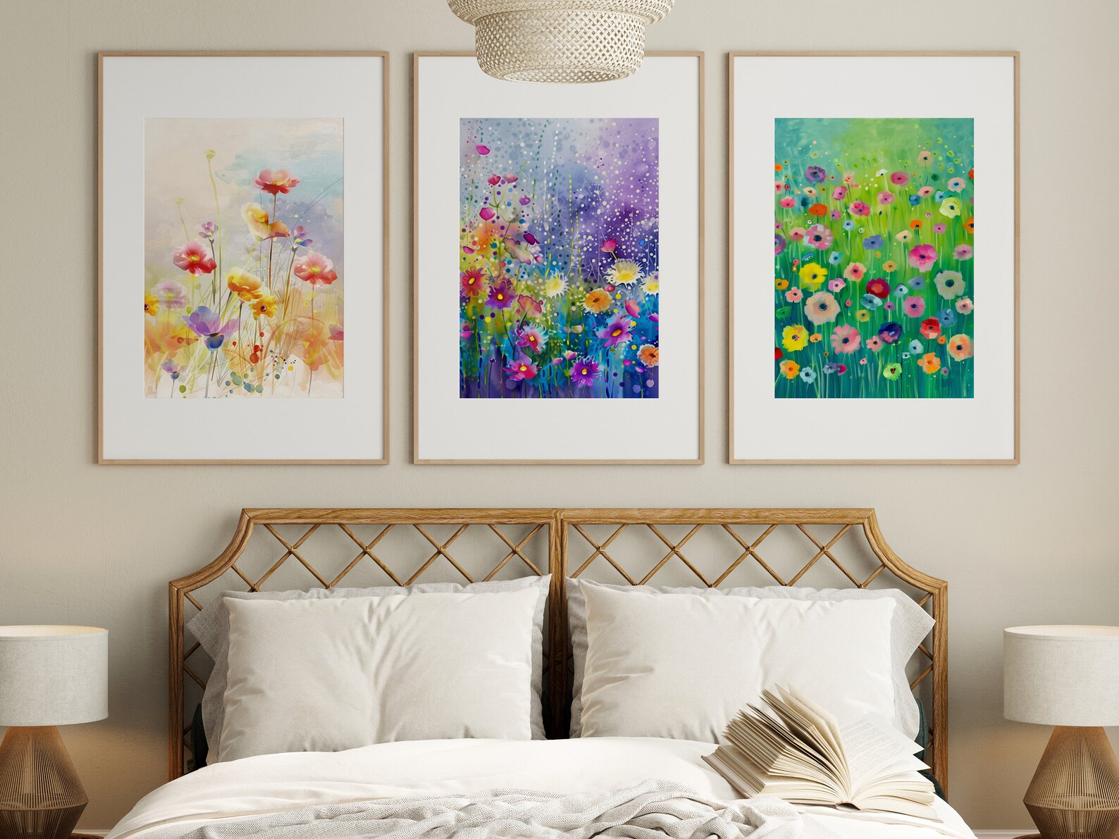 Colorful Watercolor Flower Art, Wildflower Art Set of 3, Bright Floral ...