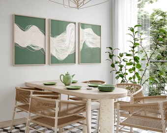 Abstract Lines Art Prints, Scandinavian Green Decor (Digital Download)
