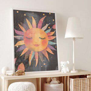 Sunshine Nursery Wall Art, Pastel Sun Nursery Print, Bright Sun Decor ...