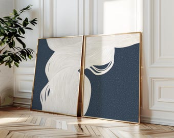 Abstract Lines Art Print Set, Modern Blue Scandinavian Decor (Digital Download)