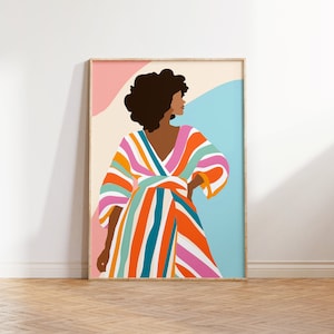 Contemporary Striped Wall Art, Abstract Woman Decor, Colorful Art Print, Stripes Print, Minimalist Portrait Illustration, Eclectic Fine Art